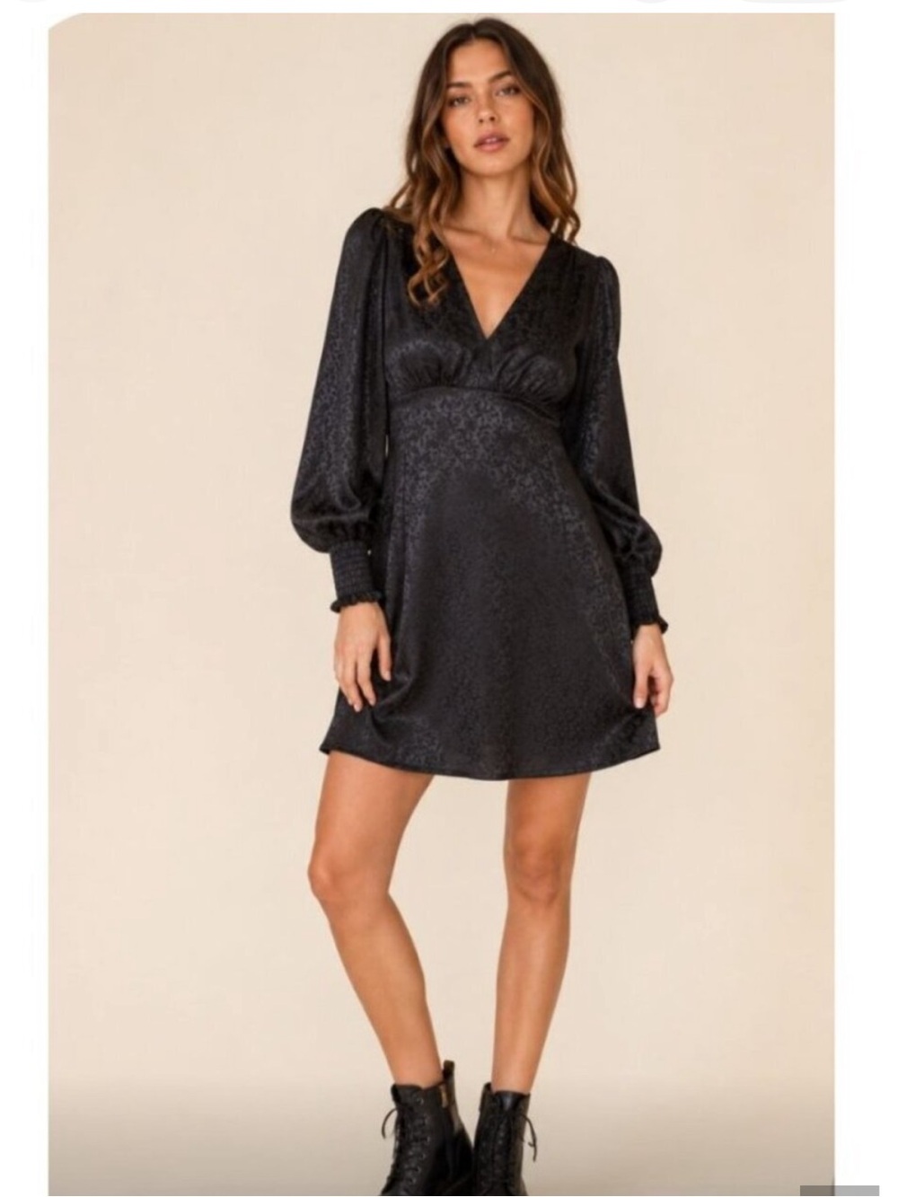 miami Black V-Neck Satin-Texture Mini Dress